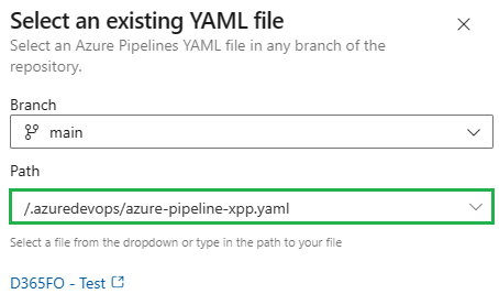 Azure DevOps create pipeline Configure step, select YAML file
