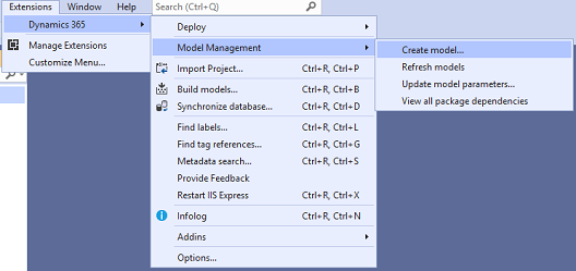 Visual Studio Create model