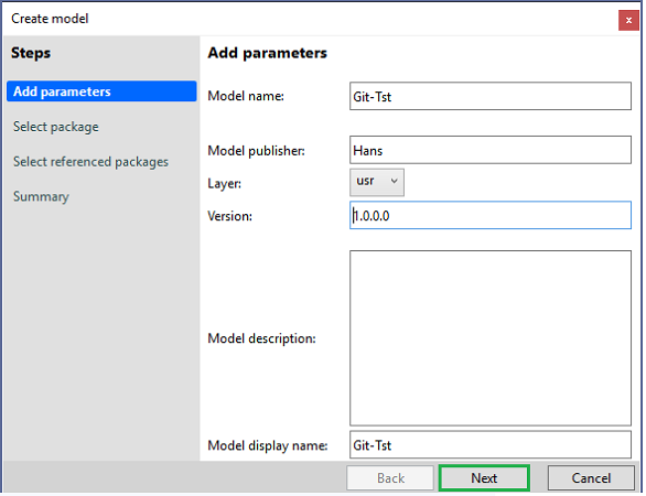 Visual Studio Create model - Add parameters