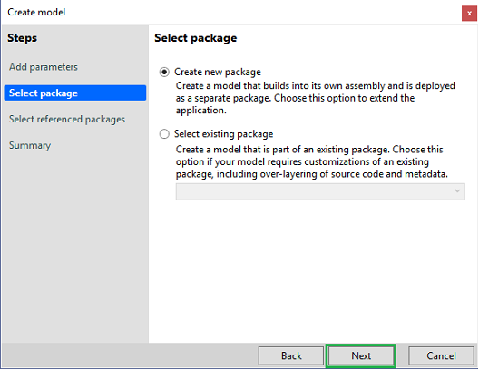 Visual Studio Create model - Create package