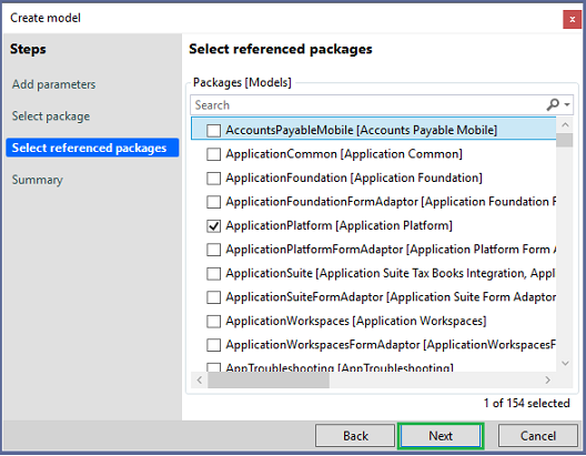 Visual Studio Create model - Reference packages