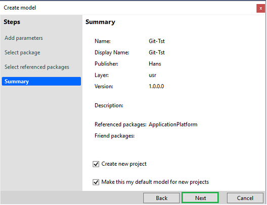 Visual Studio Create model - Summary