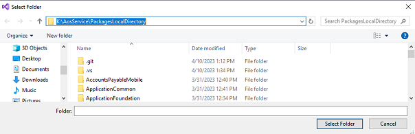 Visual Studio Git Select folder