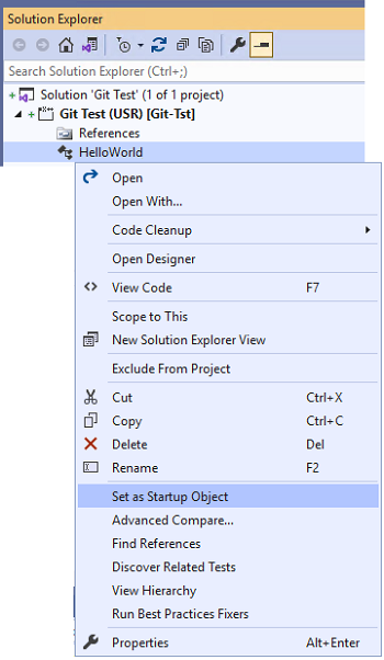 Visual Studio Set as startup object